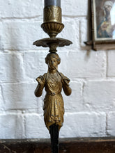 Load image into Gallery viewer, 19th Century cast iron Grand tour style souvenir candlestick black &amp; gold painted