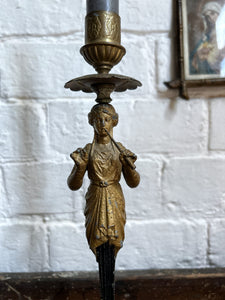 19th Century cast iron Grand tour style souvenir candlestick black & gold painted