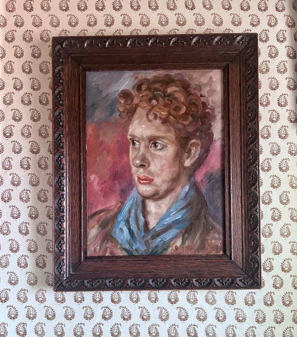 20th Century Bloomsbury style male portrait oil painting on board