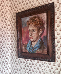 20th Century Bloomsbury style male portrait oil painting on board