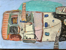 Load image into Gallery viewer, 20th Century oil painting on wood St Ives Cornwall harbour &amp; boats in the style of Alfred Wallis