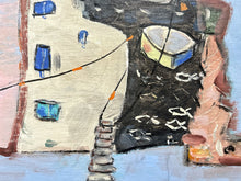 Load image into Gallery viewer, 20th Century oil painting on wood St Ives Cornwall harbour &amp; boats in the style of Alfred Wallis