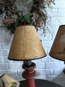 4 French vintage hand painted chateau scene parchment candle lamp shades