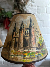 Load image into Gallery viewer, 4 French vintage hand painted chateau scene parchment candle lamp shades