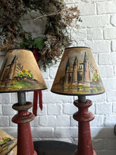Load image into Gallery viewer, 4 French vintage hand painted chateau scene parchment candle lamp shades