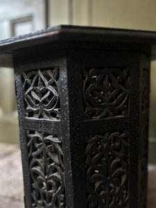 Anglo Indian Carved hexagonal hard wood padouk side table