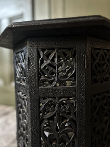 Anglo Indian Carved hexagonal hard wood padouk side table