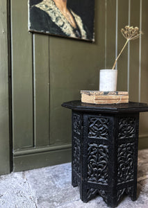 Anglo Indian Carved hexagonal hard wood padouk side table