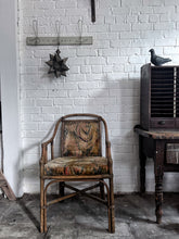 Load image into Gallery viewer, Angraves UK Vintage Art Deco bamboo upholstered armchair original velvet fabric