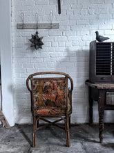 Load image into Gallery viewer, Angraves UK Vintage Art Deco bamboo upholstered armchair original velvet fabric