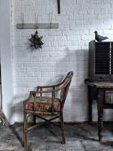 Load image into Gallery viewer, Angraves UK Vintage Art Deco bamboo upholstered armchair original velvet fabric
