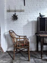 Load image into Gallery viewer, Angraves UK Vintage Art Deco bamboo upholstered armchair original velvet fabric