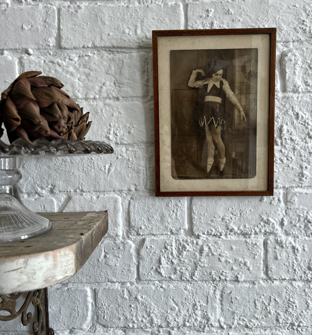 Antique 1920's whimsical ballerina ballet girl fancy dress original framed sepia photograph