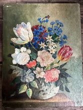 Load image into Gallery viewer, Antique 19th Century Dutch school style still life  floral flowers oil painting on stretched canvas on table