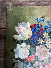 Load image into Gallery viewer, Antique 19th Century Dutch school style still life  floral flowers oil painting on stretched canvas on table