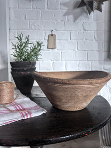 Antique 19th Century French wooden hand turned primitive dairy bowl