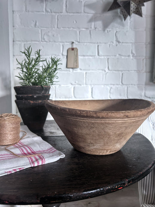 Antique 19th Century French wooden hand turned primitive dairy bowl