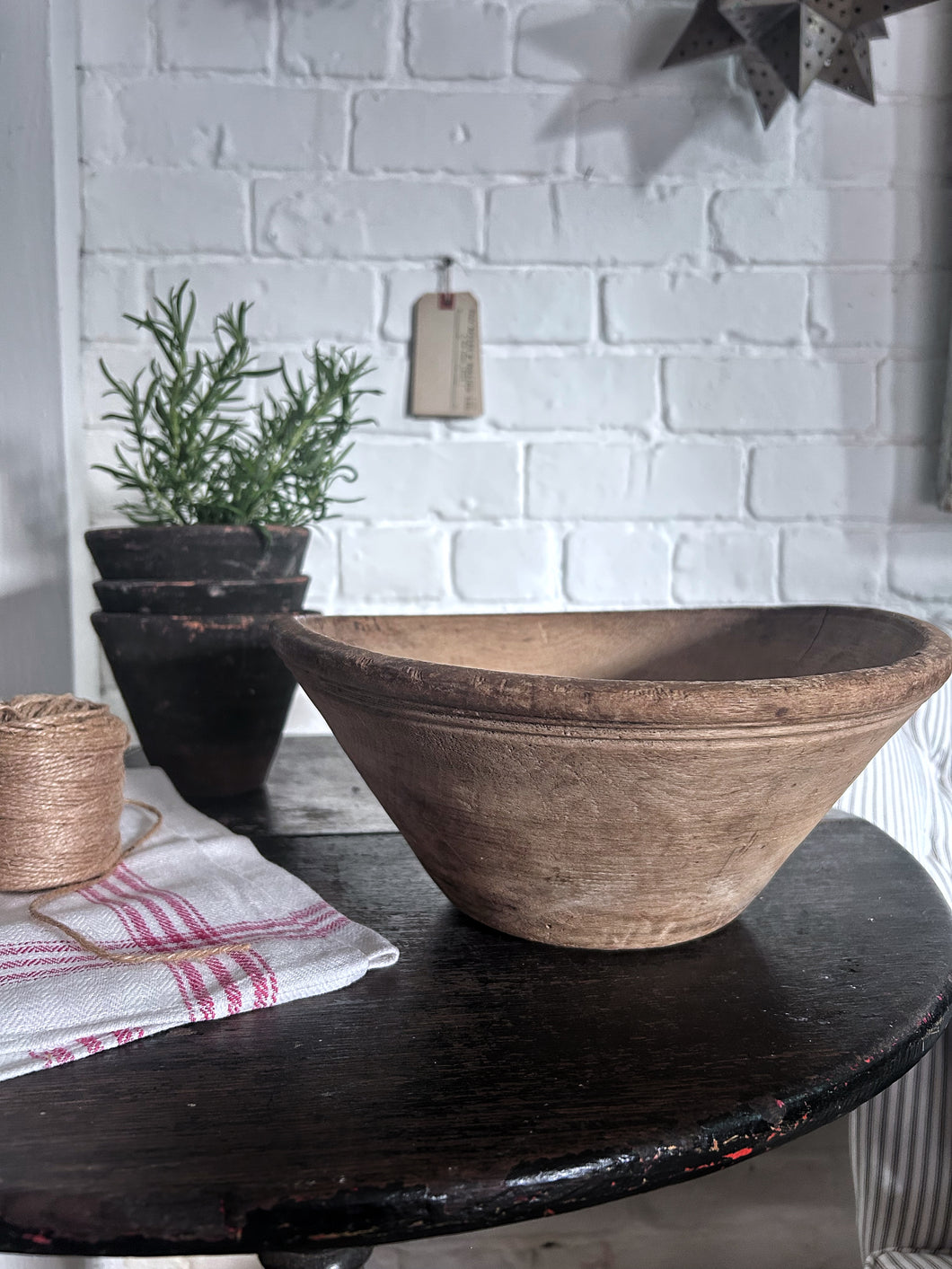Antique 19th Century French wooden hand turned primitive dairy bowl