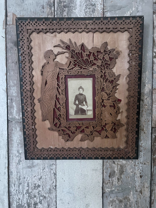 Antique Carved wooden decorative fret work Art Noveau picture frame
