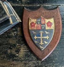 Load image into Gallery viewer, Antique Edwardian oak armorial shield St Johns College Cambridge University