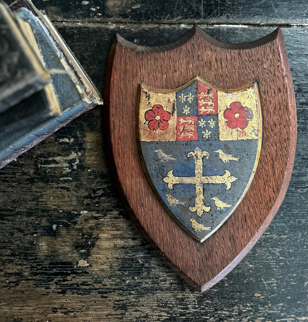 Antique Edwardian oak armorial shield St Johns College Cambridge Unive ...