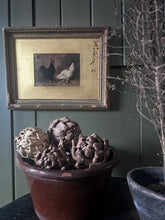 Load image into Gallery viewer, Antique  19th Century Farmyard scene hens roosters oil on board signed &amp; dated 1875 