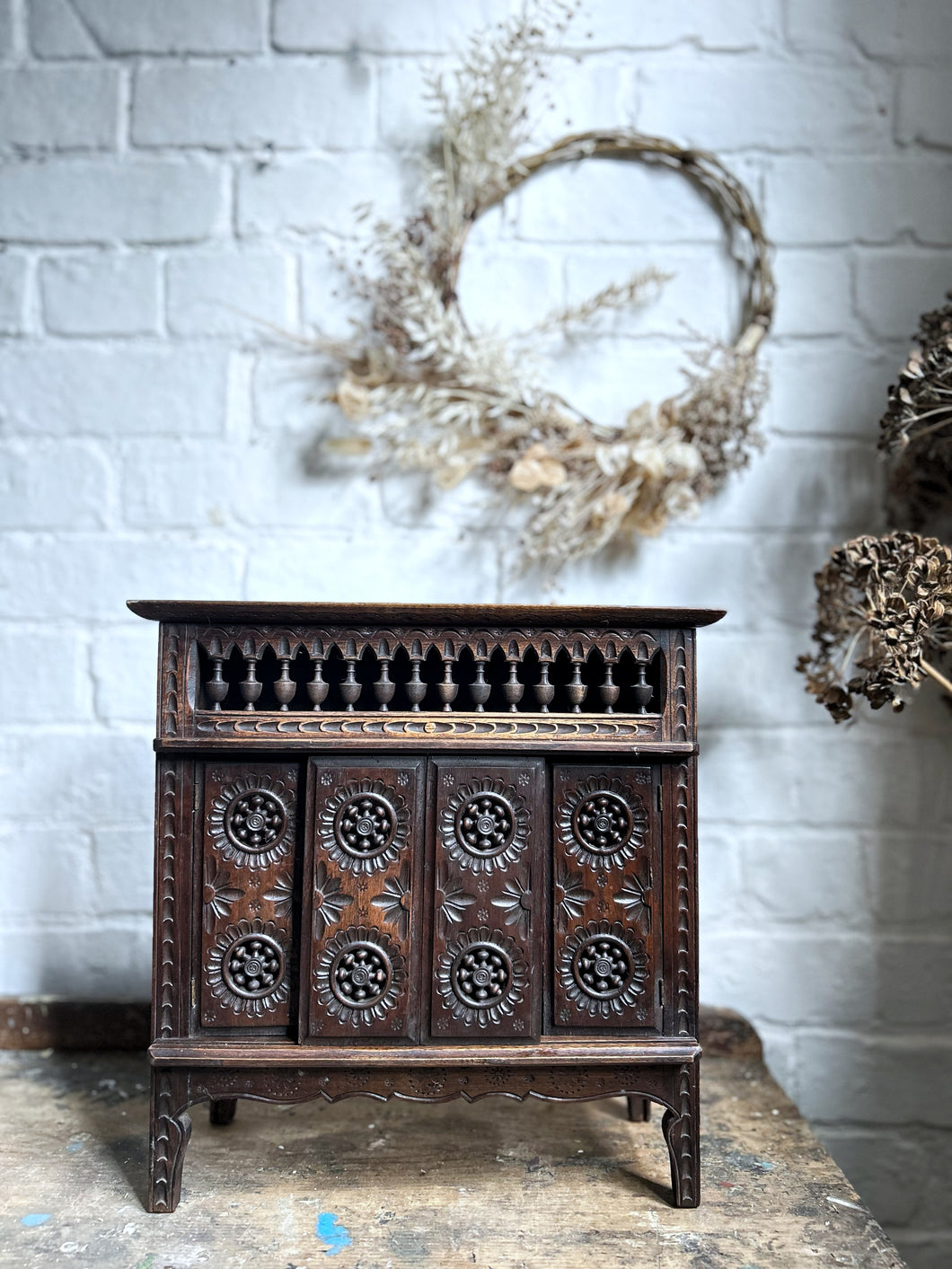 Antique French Bretton miniature cupboard dresser armoire