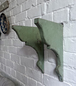 A pair of Antique French country original painted wooden decorative wall shelf brackets