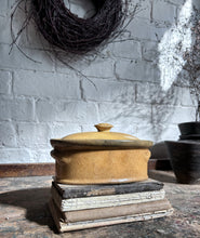 Load image into Gallery viewer, Antique French glazed ochre coloured terracotta terrine pate lidded dish