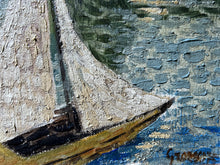 Load image into Gallery viewer, Antique French impressionist oil painting on canvas impasto texture Sur le Seine Signed