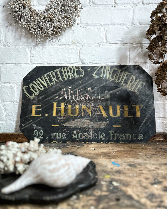 Antique French zinc roofing hand painted services advertising sign