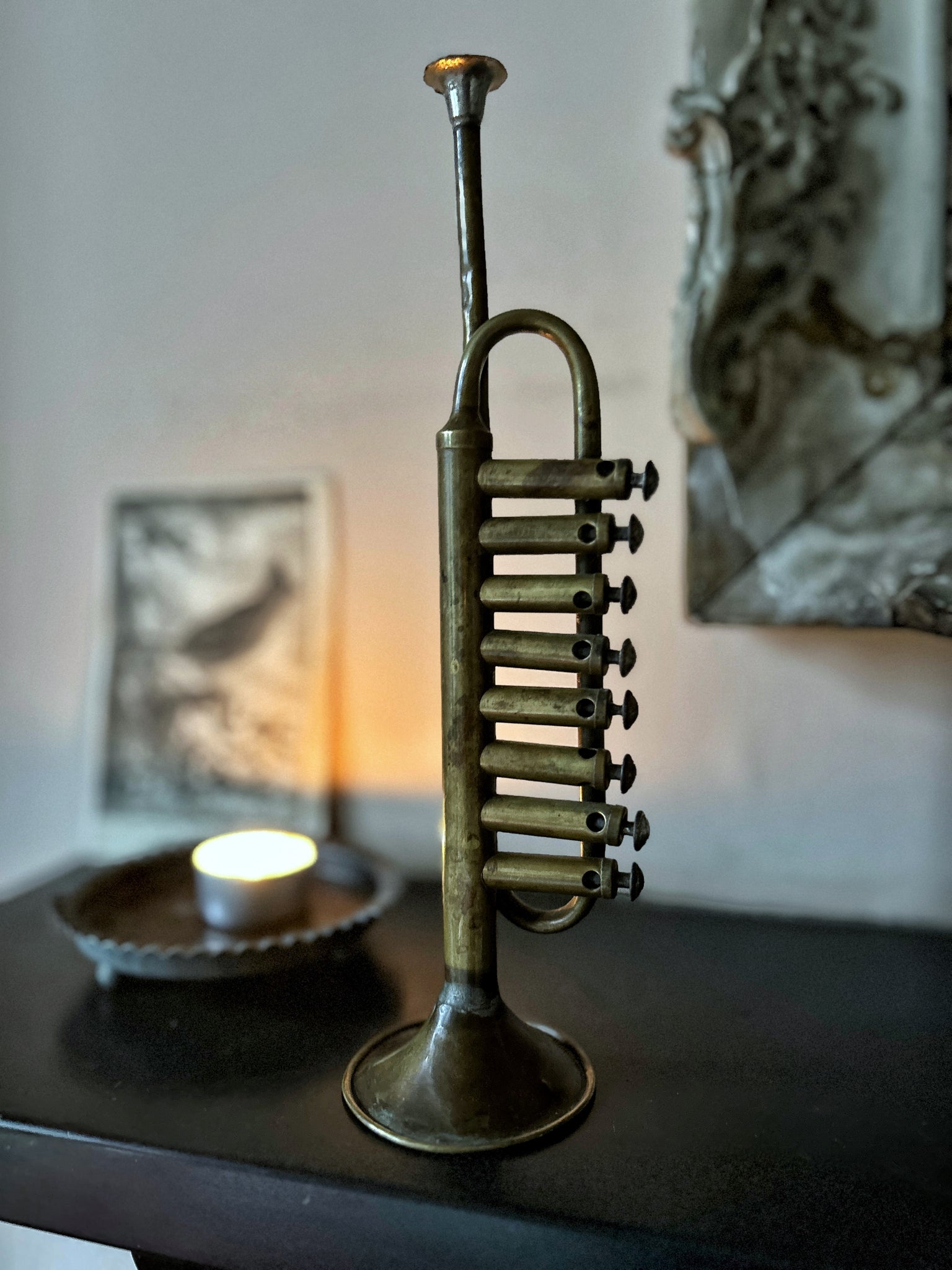Mini Brass Instrument Antique French toy miniature size brass bugle horn instrument with 8 v ...