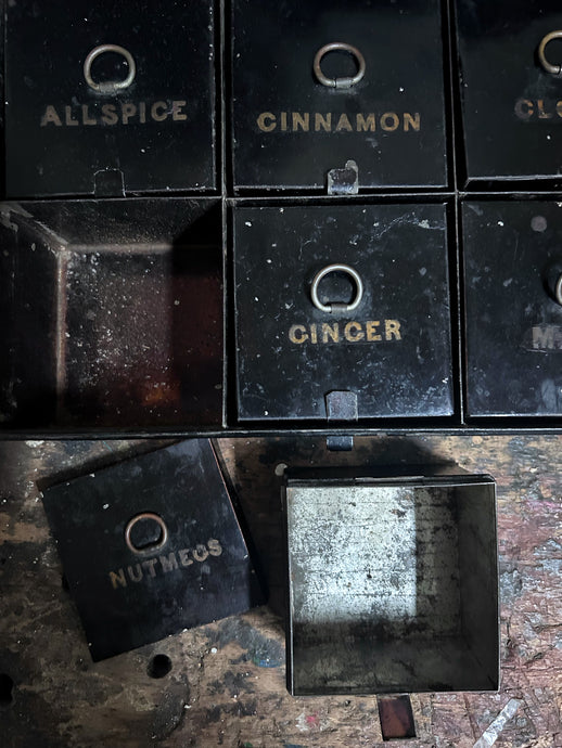 Antique Georgian black Toleware metal spice box