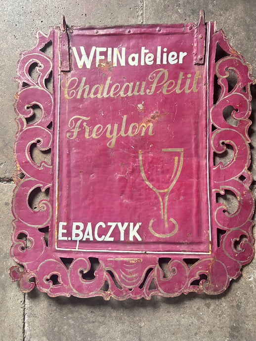 Antique German winery vineyard metal advertising sign