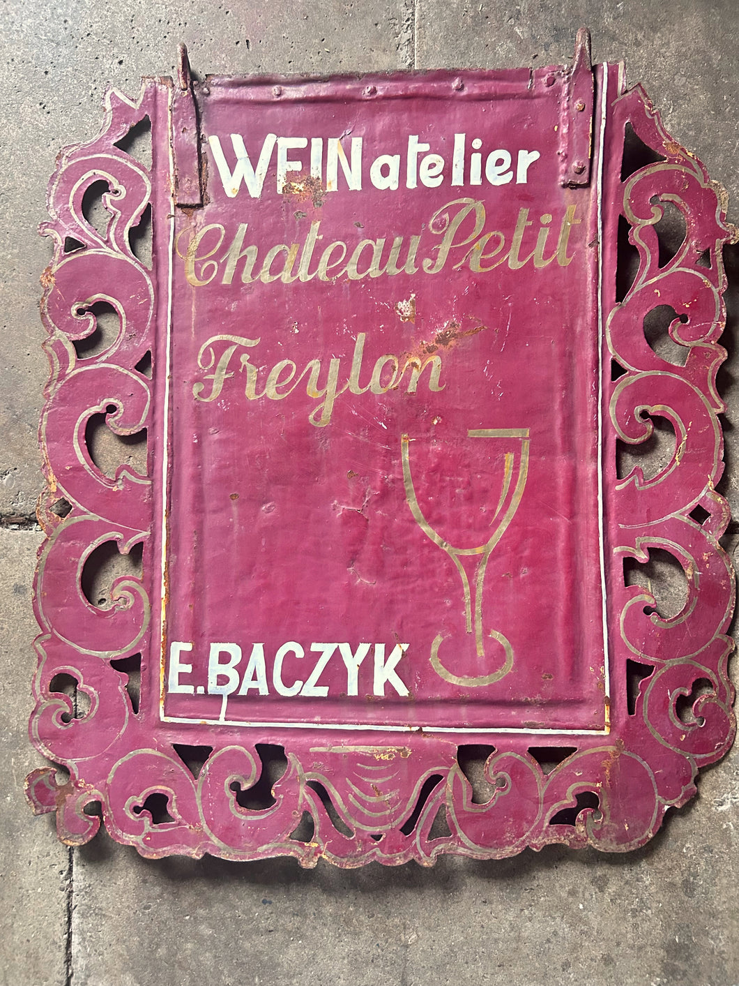 Antique German winery vineyard metal advertising sign