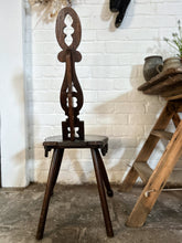 Load image into Gallery viewer, Antique Gothic revival style dark wood carved spinning chair