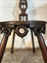 Load image into Gallery viewer, Antique Gothic revival dark wood carved spinning chair