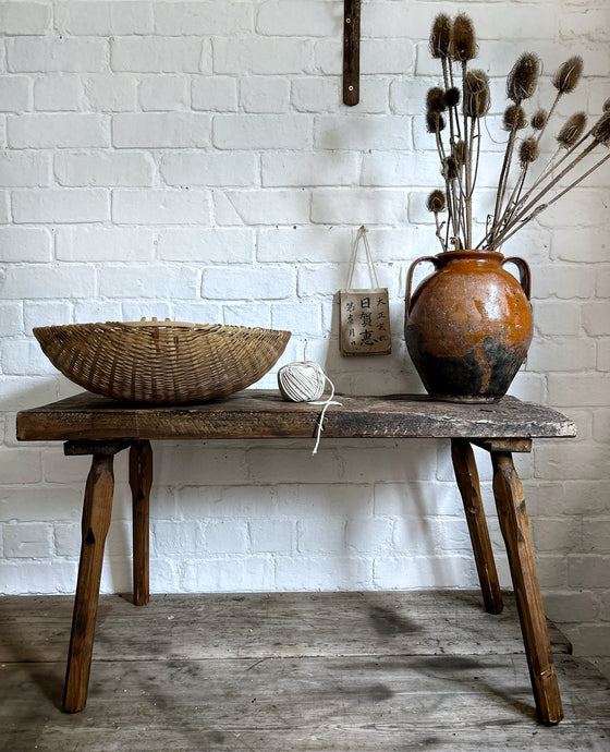 Antique Hungarian primitive wooden bench console table
