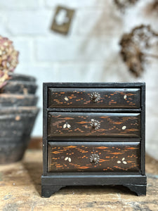 Antique Japanese Miniature hand painted decorative apprentice piece desk top chest drawers