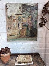 Load image into Gallery viewer, Antique French South of France Provence street scene Square with Fountain oil on canvas painting