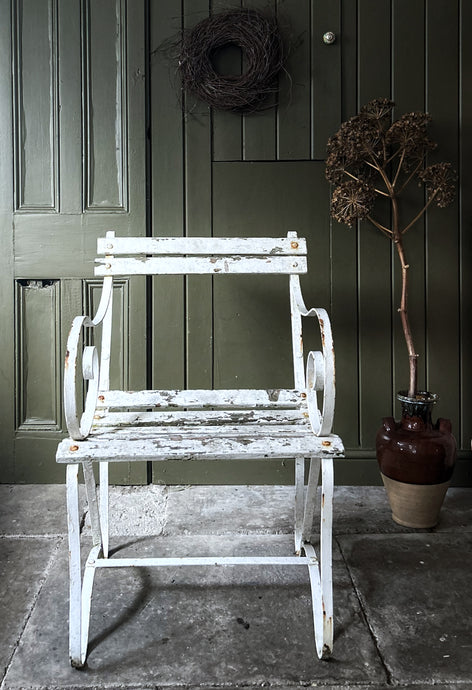 Antique Victorian English garden Seat Wrought Iron wooden slatted outdoor