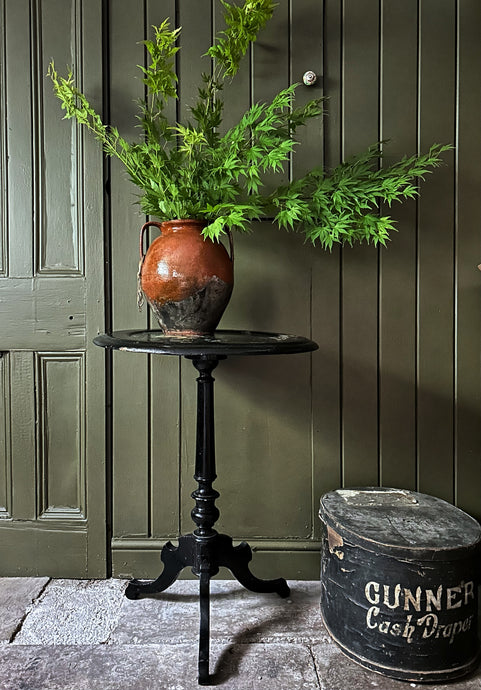 Antique Victorian Papier mache botanical floral top wine table