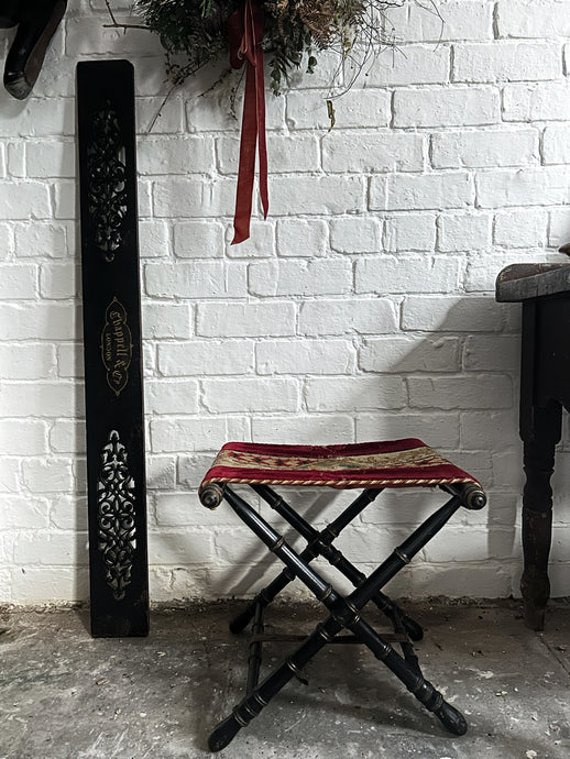 Antique Victorian Tapestry kelim folding stool faux ebonised bamboo legs
