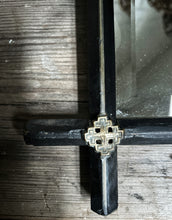Load image into Gallery viewer, Antique Victorian black wooden Oxford cross mirror