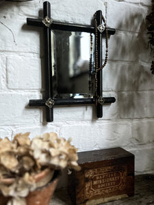 Antique Victorian black wooden Oxford cross mirror