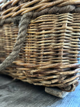 Load image into Gallery viewer, Antique Wicker Laundry Mill Basket with stencilled front