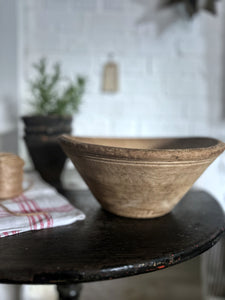 Antique 19th Century French wooden hand turned primitive dairy bowl