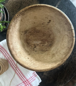 Antique 19th Century French wooden hand turned primitive dairy bowl