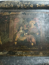 Load image into Gallery viewer, Antique 19th Century hand painted metal toleware tray Renaissance revival style