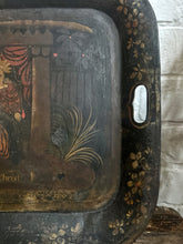 Load image into Gallery viewer, Antique 19th Century hand painted metal toleware tray Renaissance revival style